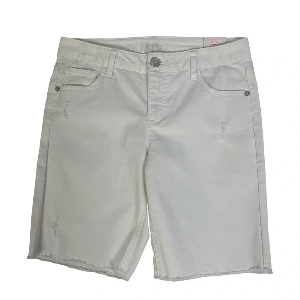 NWT JUSTICE Girl’s Bermuda White Shorts Sz 12 Plus Ripped/Torn Frayed Hem